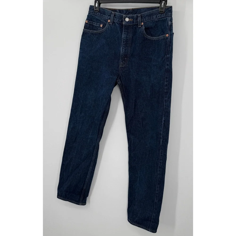 Vintage Levis 505 Regular Fit Straight Leg Jeans Mens 33x34 Dark Blue Denim Y2K